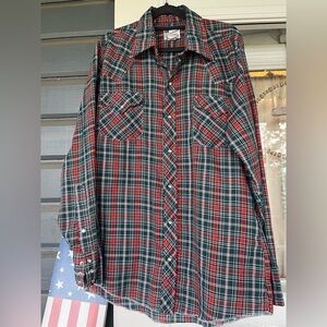 Vintage 1970’s Western pearl snap shirt plaid large